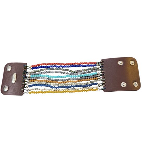 Plunder Bracelet 2.25" wide Leather and Beaded Strands Fits 7.5" - 8.25" - Picture 1 of 3